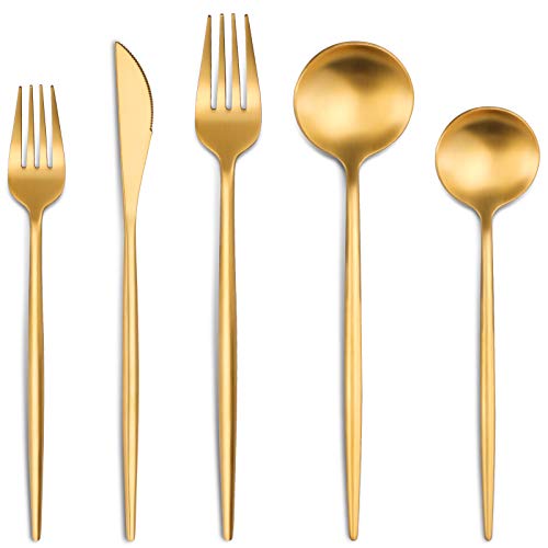 Luxury Matte Gold Silverware Set, 20-Piece 18/8 Stainless Steel Flatware Sets For 4, Dishwasher Safe